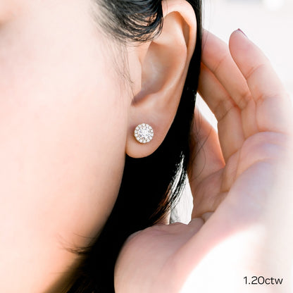 Halo Stud Earrings with 0.85 CT-1.85 CT Round Cut Moissanite