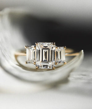 Three Stone Ring with 2.0 Ct Emerald Moissanite