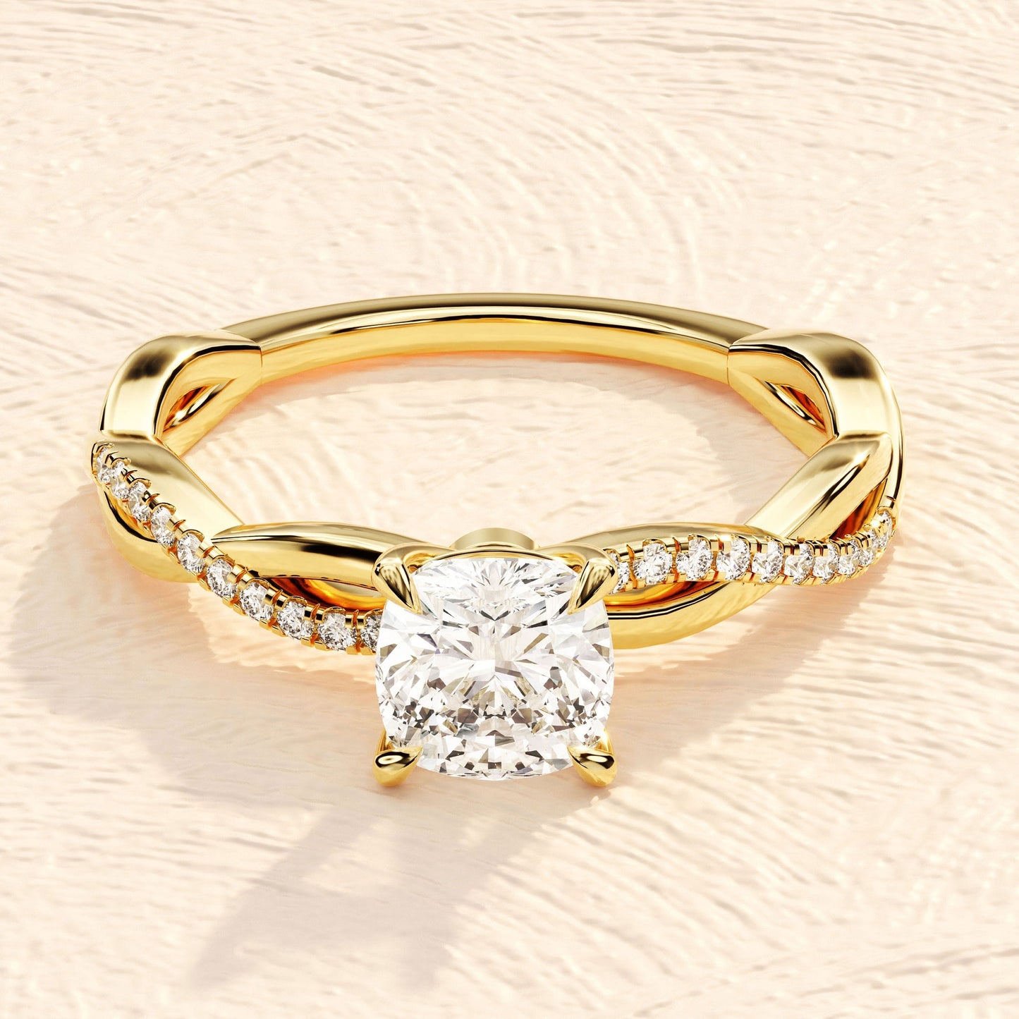 Cross Over Pave Ring with 2.0 CT Cushion Moissanite