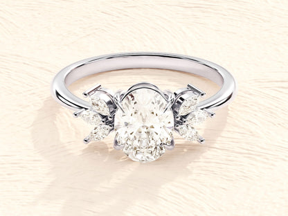 Cluster Ring with 1.50 CT Oval Moissanite