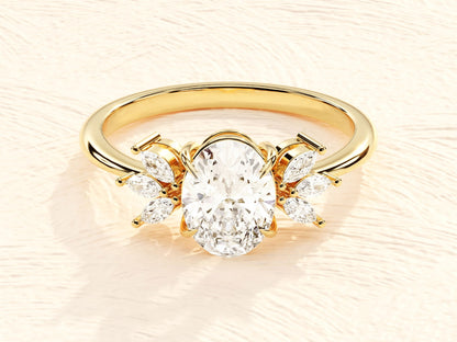 Cluster Ring with 1.50 CT Oval Moissanite