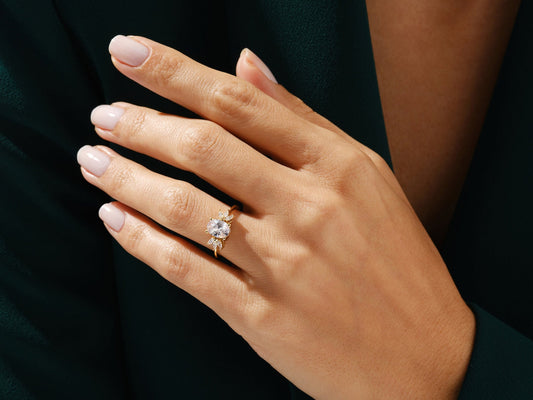 Cluster Ring with 1.50 CT Oval Moissanite
