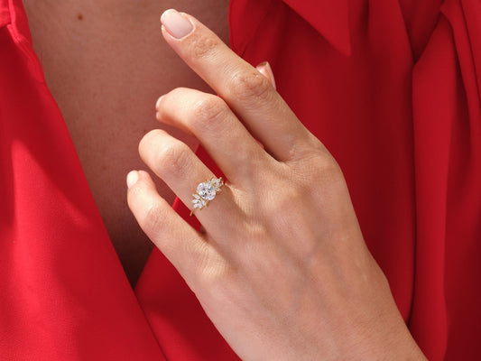 Cluster Ring with 2.0 CT Oval Moissanite