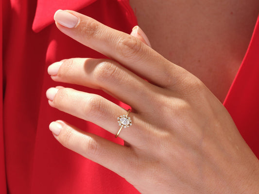 Halo Ring with 0.50 CT Oval Moissanite