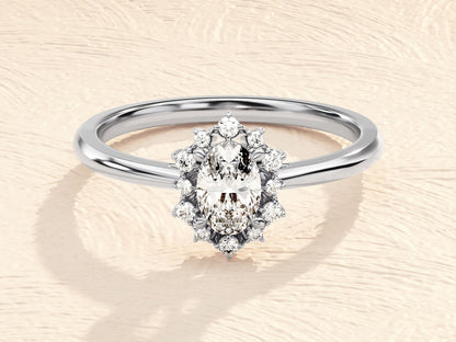 Halo Ring with 0.50 CT Oval Moissanite