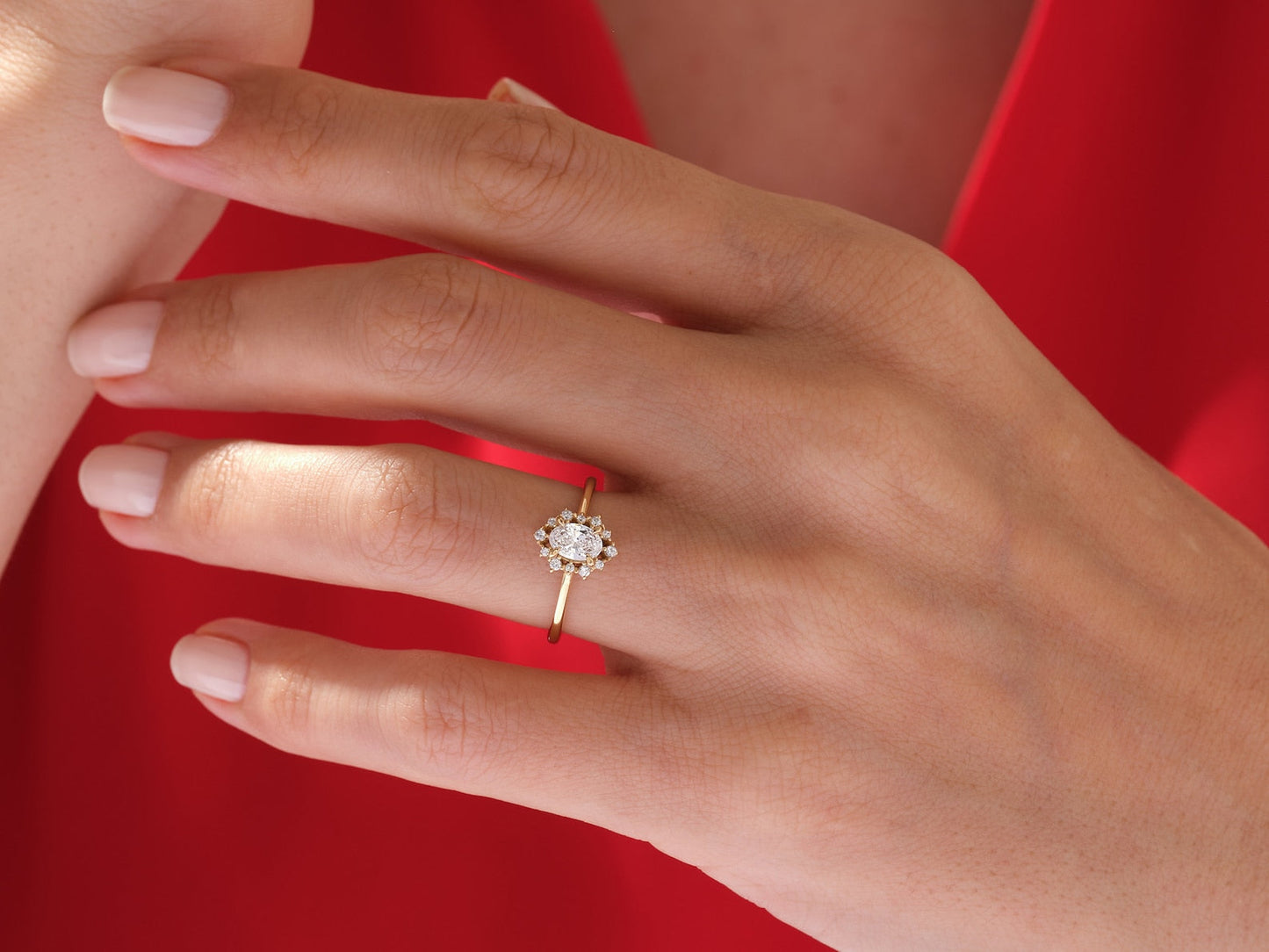 Halo Ring with 0.50 CT Oval Moissanite