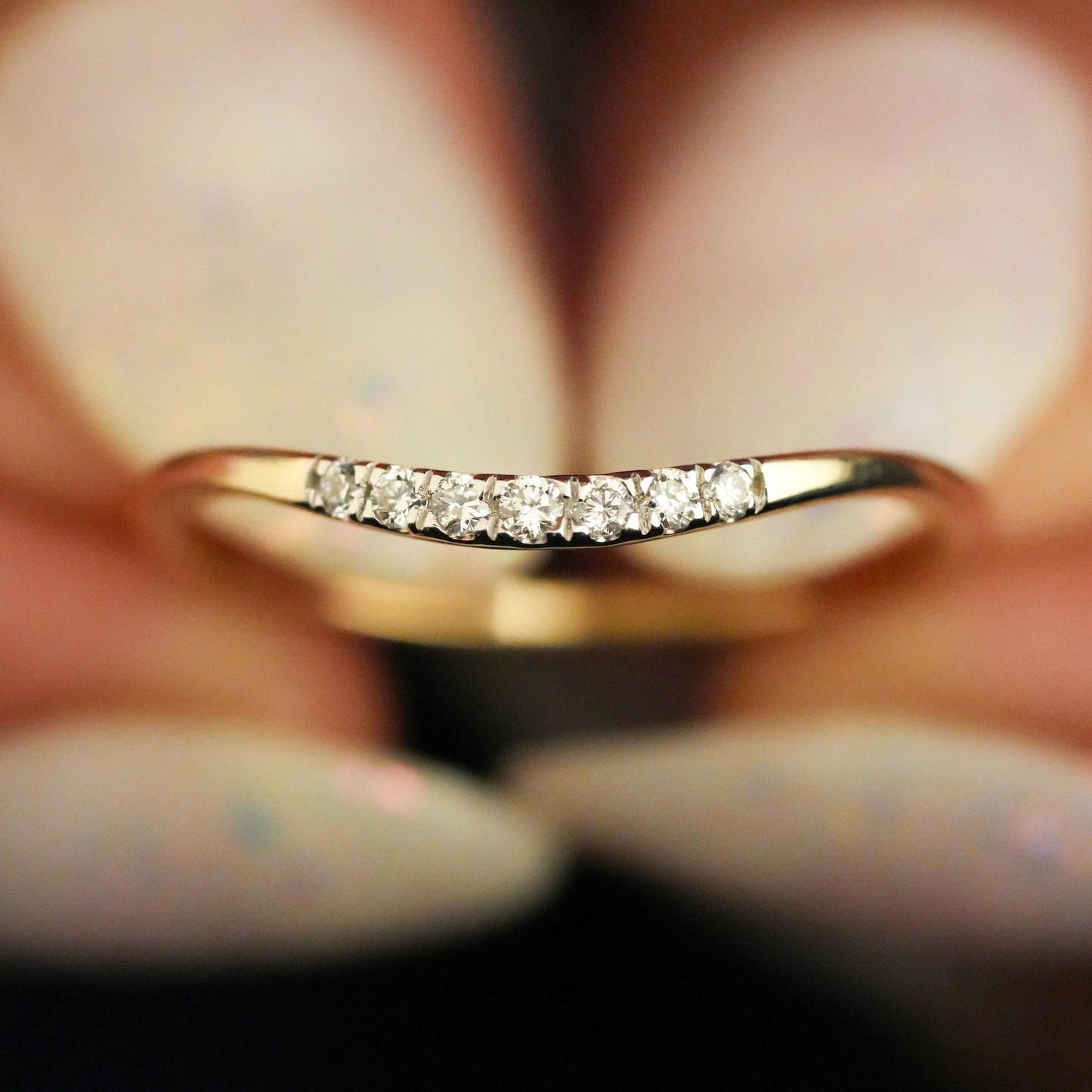 Curved Wedding Band with 0.05 TCW Round Cut Moissanite