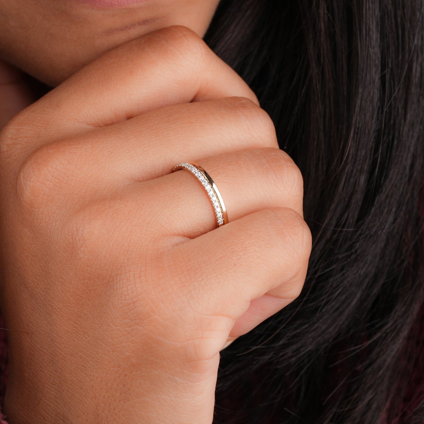 Eternity & Gold Plain Band with 0.15 TCW Round Cut Moissanite
