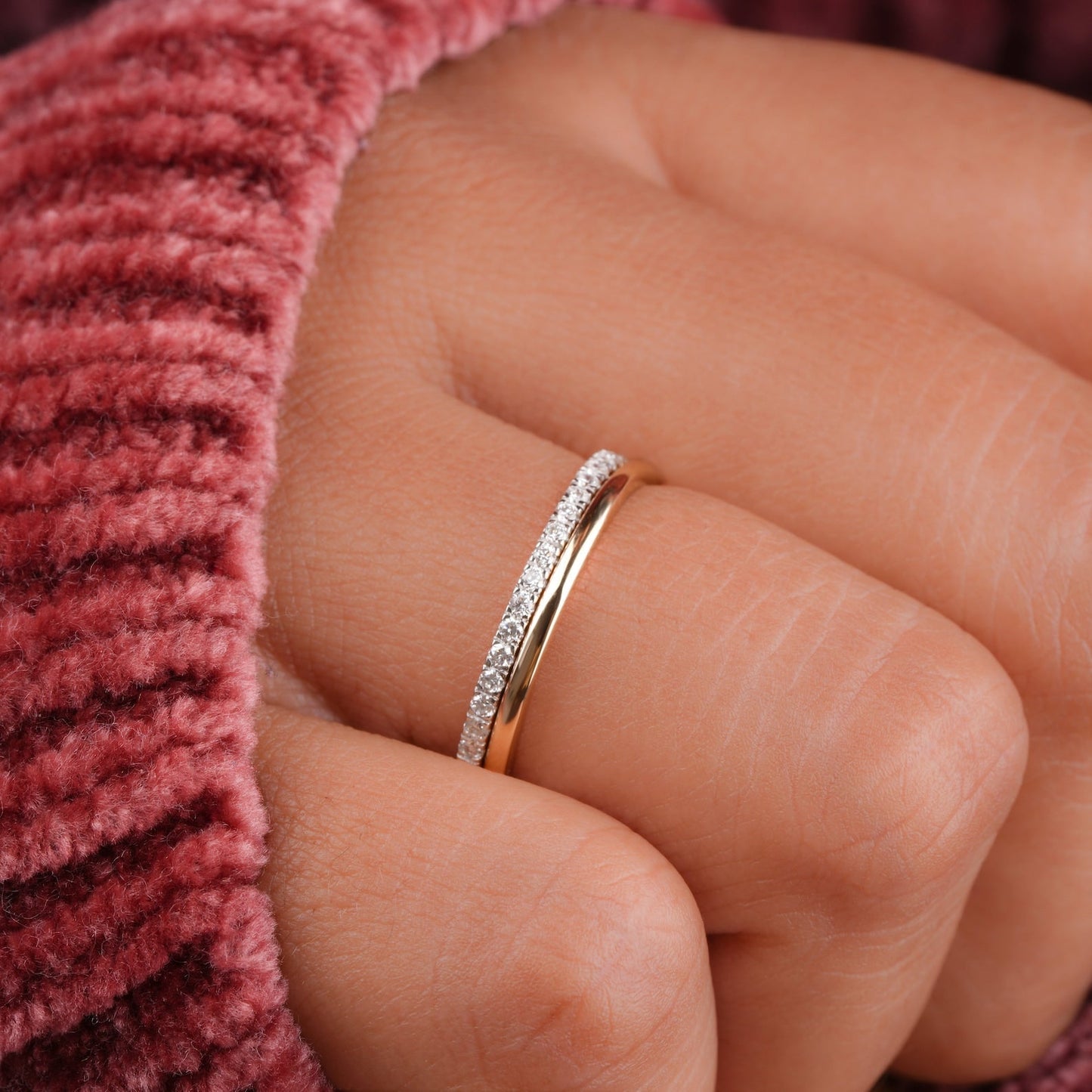 Eternity & Gold Plain Band with 0.15 TCW Round Cut Moissanite