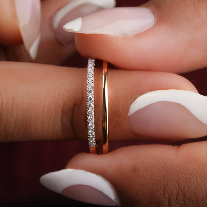 Eternity & Gold Plain Band with 0.15 TCW Round Cut Moissanite