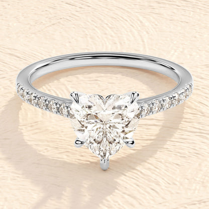 Pave Setting Ring with 1.50 CT Heart Moissanite