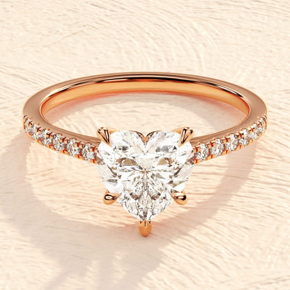 Pave Setting Ring with 1.50 CT Heart Moissanite