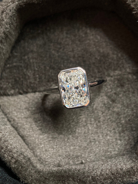 Bezel Ring with 3.0 CT Radiant Cut Moissanite