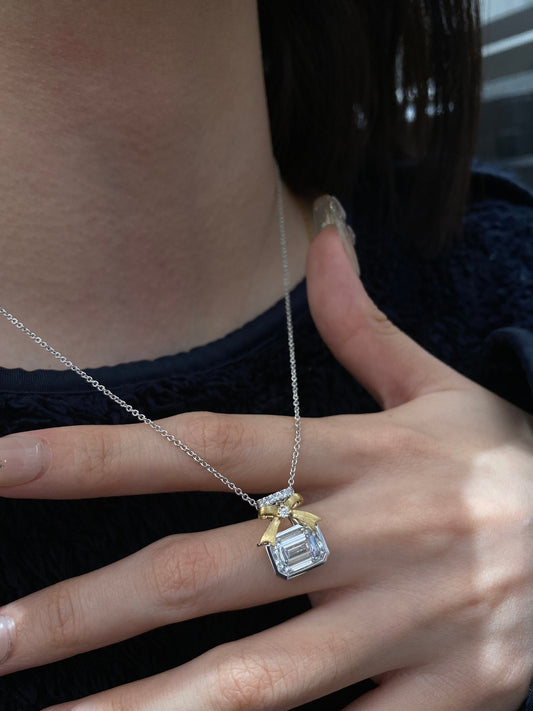 Bow Necklace with 2.0 TCW Emerald Cut Moissanite