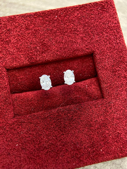 Solitaire Stud Earrings with 0.4 TCW Oval  Cut Moissanite