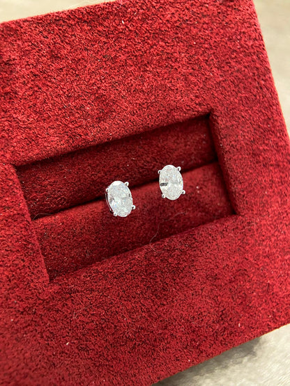 Solitaire Stud Earrings with 0.4 TCW Oval  Cut Moissanite