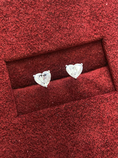 Solitaire Stud Earrings with 1.2 TCW Heart Cut Moissanite