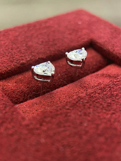 Solitaire Stud Earrings with 1.2 TCW Heart Cut Moissanite