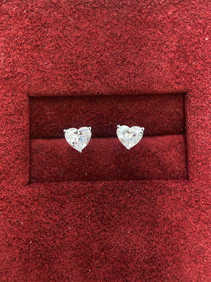 Solitaire Stud Earrings with 1.2 TCW Heart Cut Moissanite