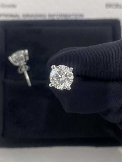 Solitaire Stud Earrings with 3.0 TCW Round Cut Moissanite
