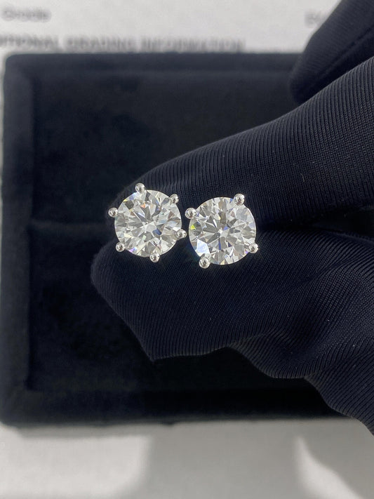 Solitaire Stud Earrings with 3.0 TCW Round Cut Moissanite