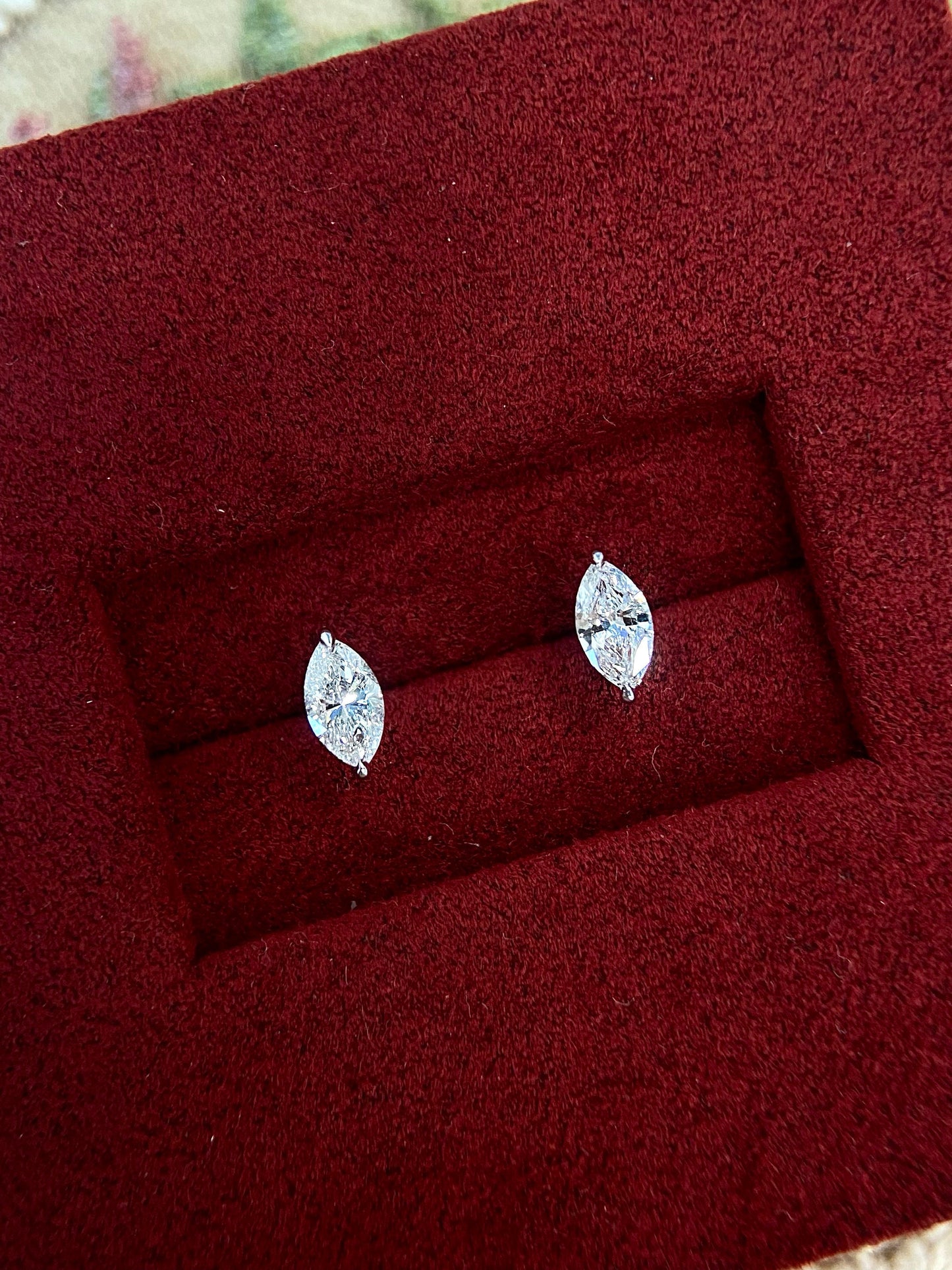 Solitaire Stud Earrings with 0.60 TCW Marquise Cut Moissanite