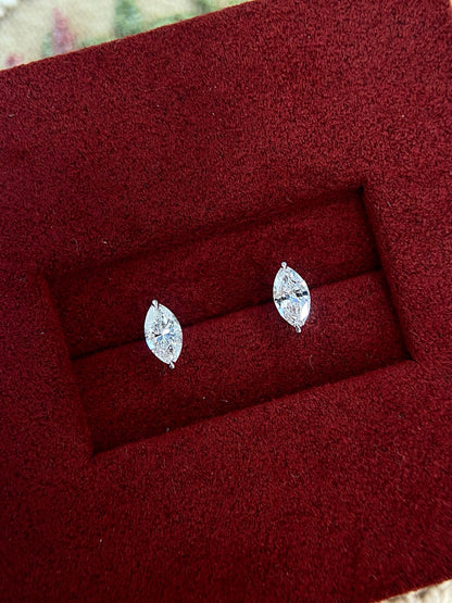 Solitaire Stud Earrings with 0.60 TCW Marquise Cut Moissanite