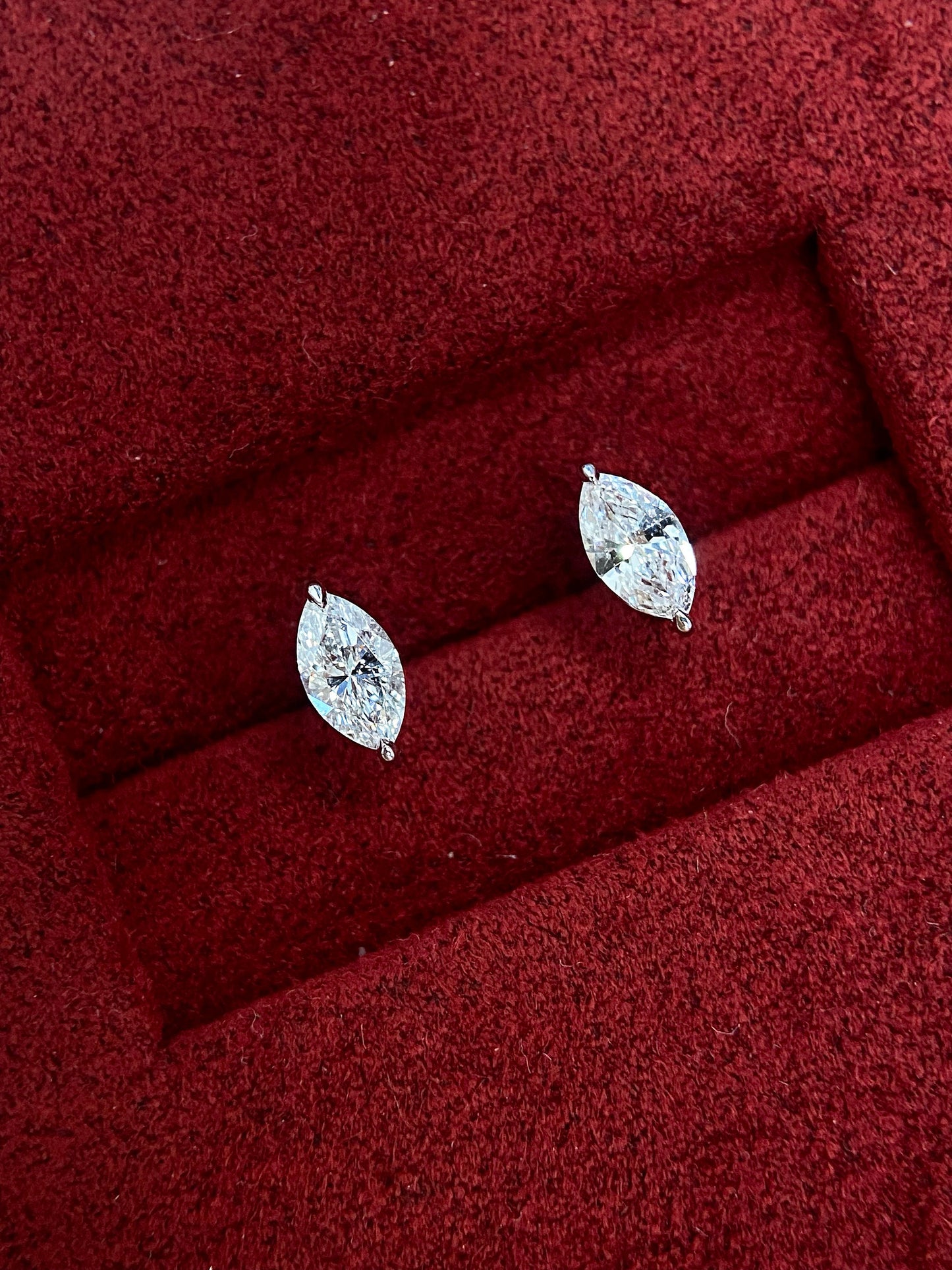 Solitaire Stud Earrings with 0.60 TCW Marquise Cut Moissanite