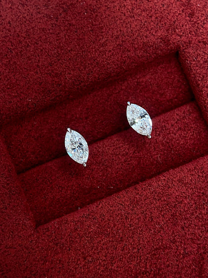 Solitaire Stud Earrings with 0.60 TCW Marquise Cut Moissanite