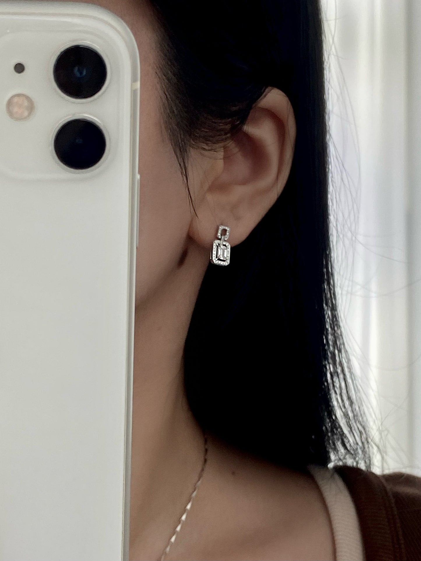 Halo Stud Earrings with 0.60 TCW Emerald Cut Moissanite