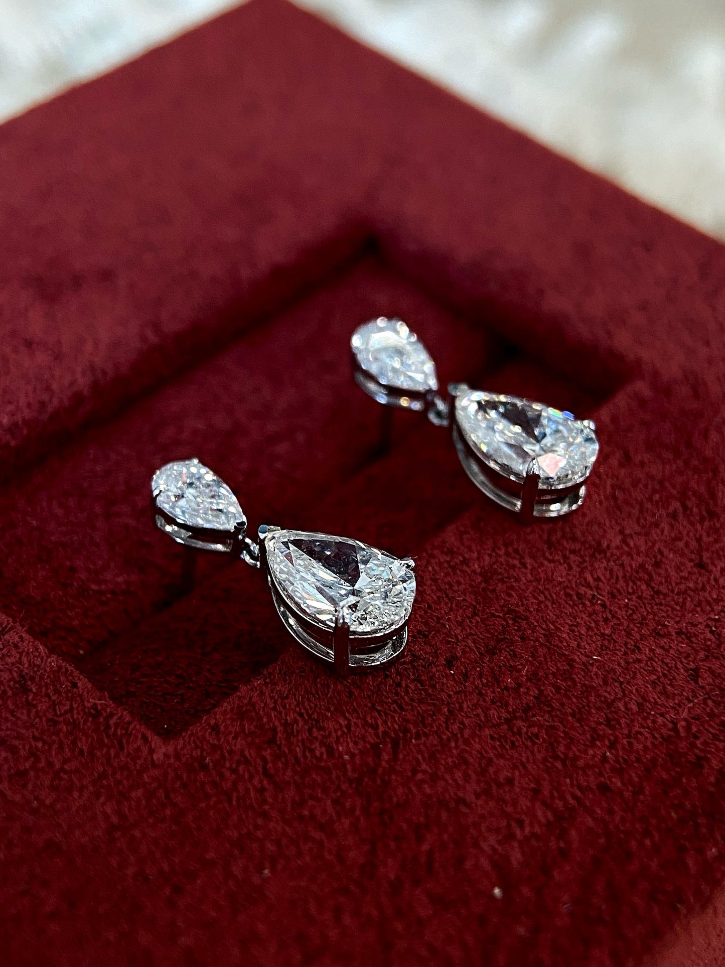 drop Stud Earrings with 2.0 TCW Pear Cut Moissanite