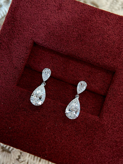 drop Stud Earrings with 2.0 TCW Pear Cut Moissanite