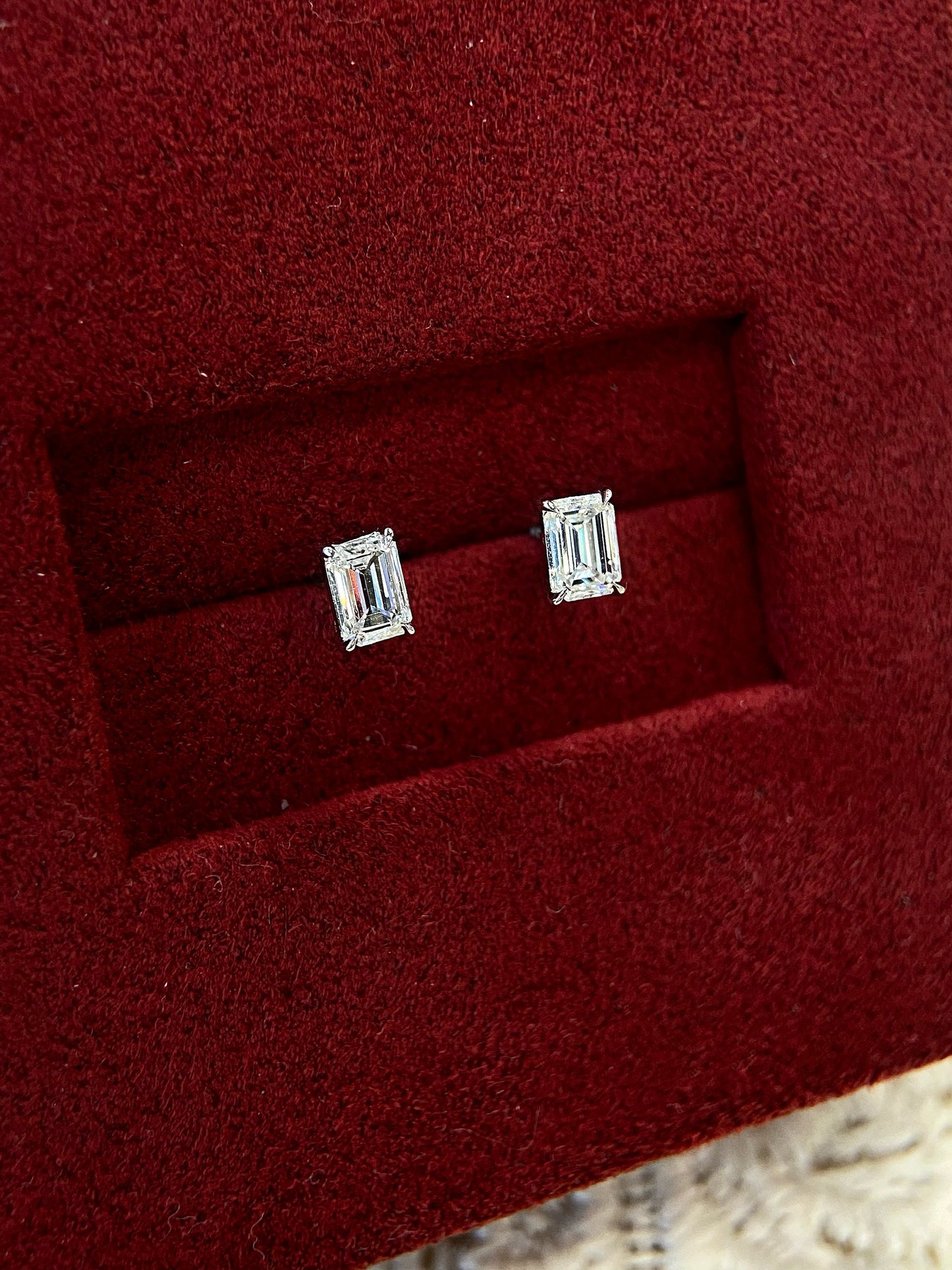 Solitaire Stud Earrings with 0.60 TCW Emerald Cut Moissanite