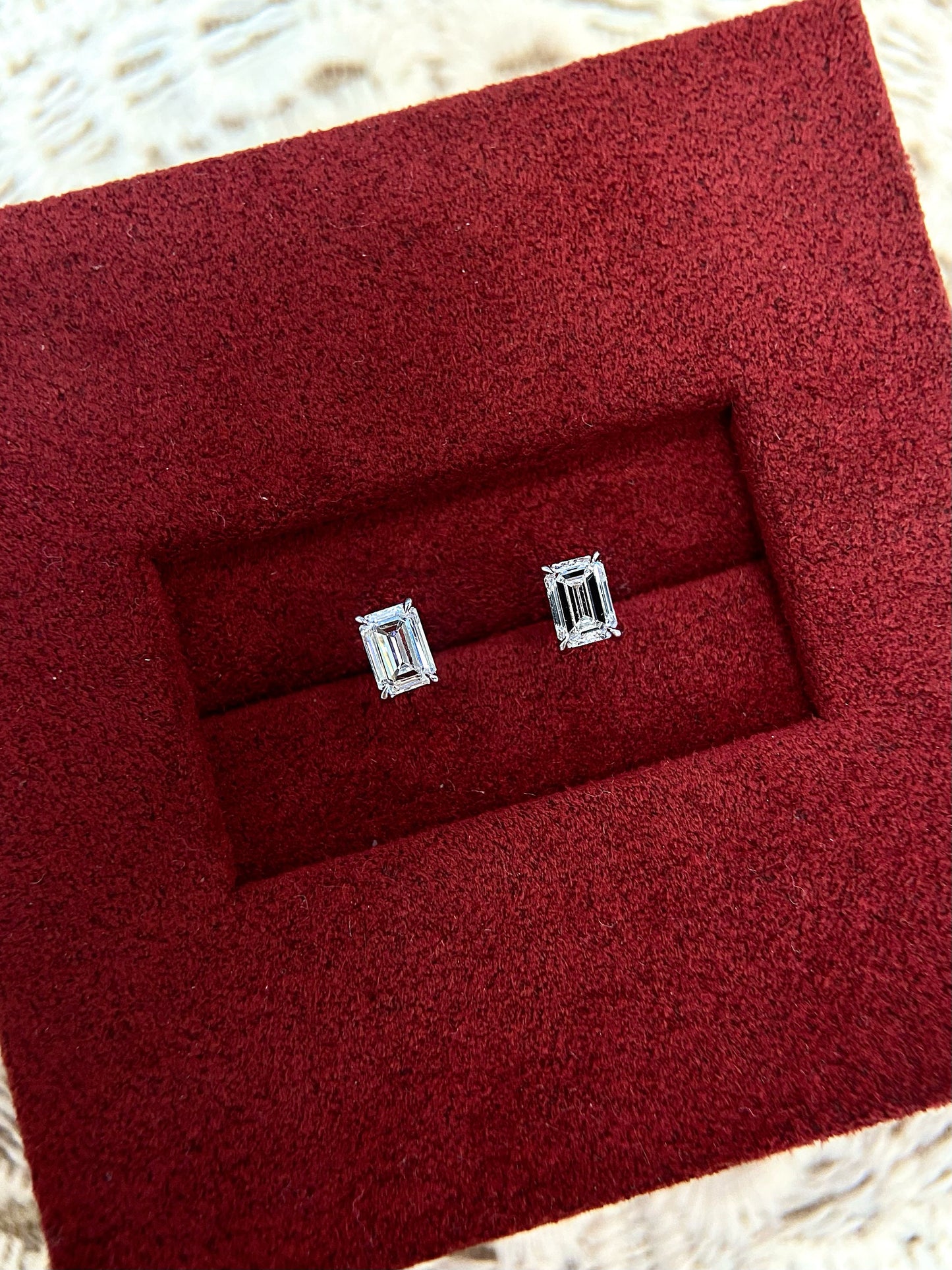 Solitaire Stud Earrings with 0.60 TCW Emerald Cut Moissanite
