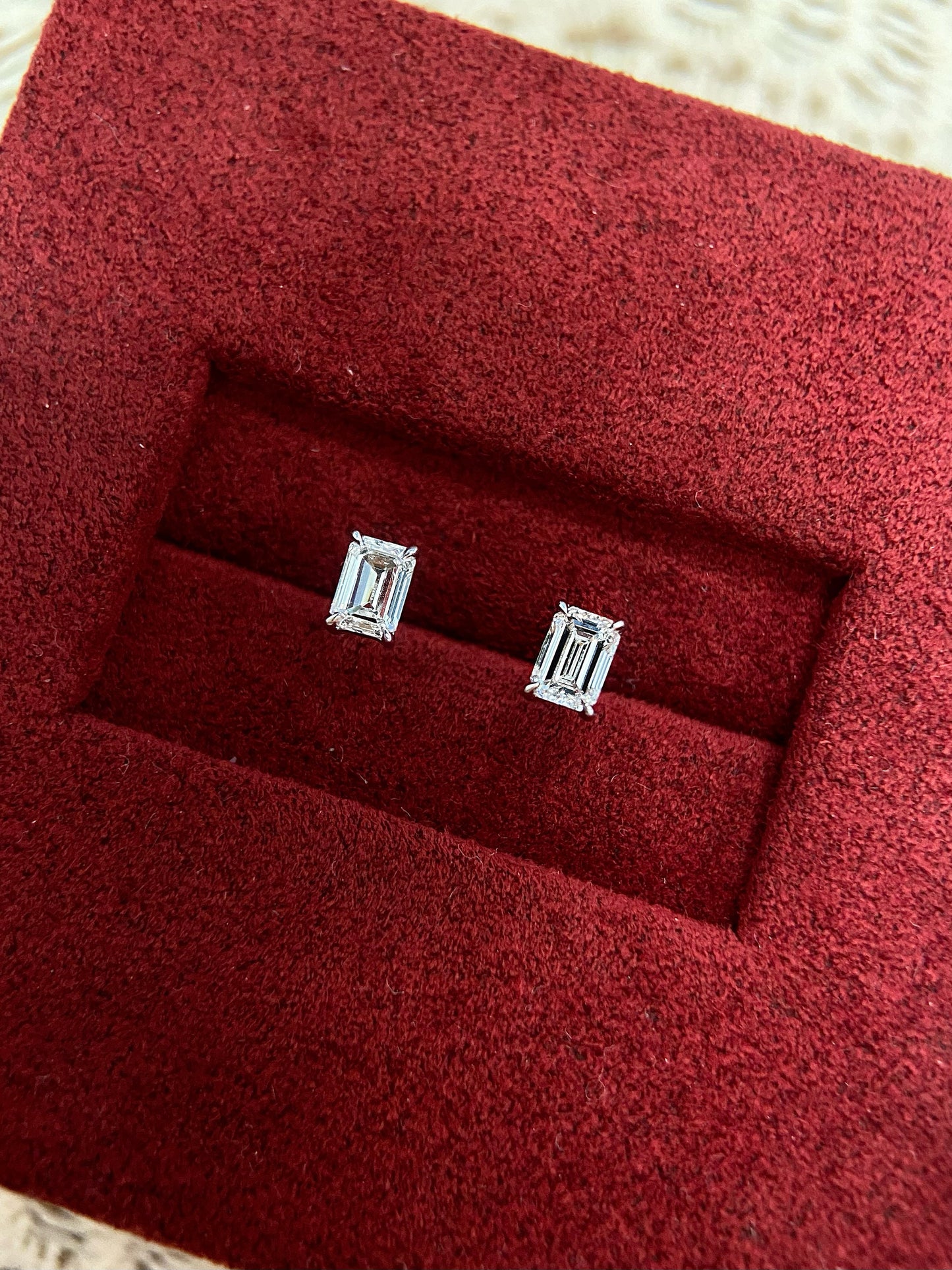 Solitaire Stud Earrings with 0.60 TCW Emerald Cut Moissanite