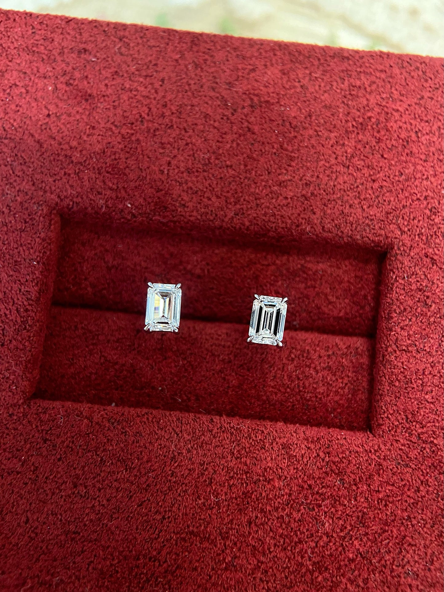 Solitaire Stud Earrings with 0.60 TCW Emerald Cut Moissanite