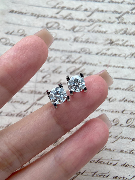Solitaire Stud Earrings with 2.0 TCW Round Cut Moissanite