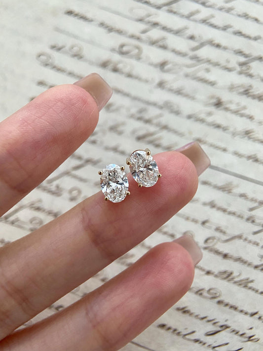 Solitaire Stud Earrings with 2.0 TCW Oval Cut Moissanite