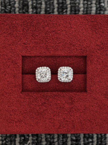 Halo Earrings with 1.0 TCW Cushion Cut Moissanite