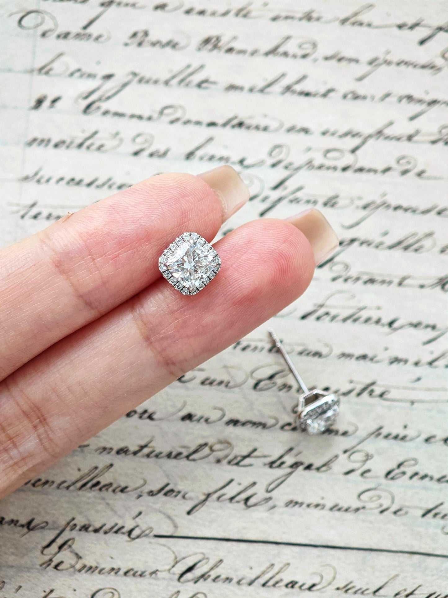 Halo Earrings with 1.0 TCW Cushion Cut Moissanite
