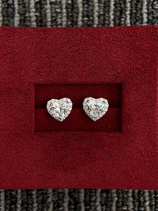 Solitaire Stud Earrings with 2.0 TCW Heart Cut Moissanite