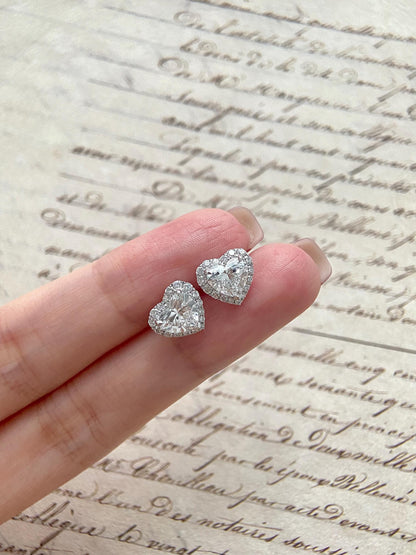 Solitaire Stud Earrings with 2.0 TCW Heart Cut Moissanite