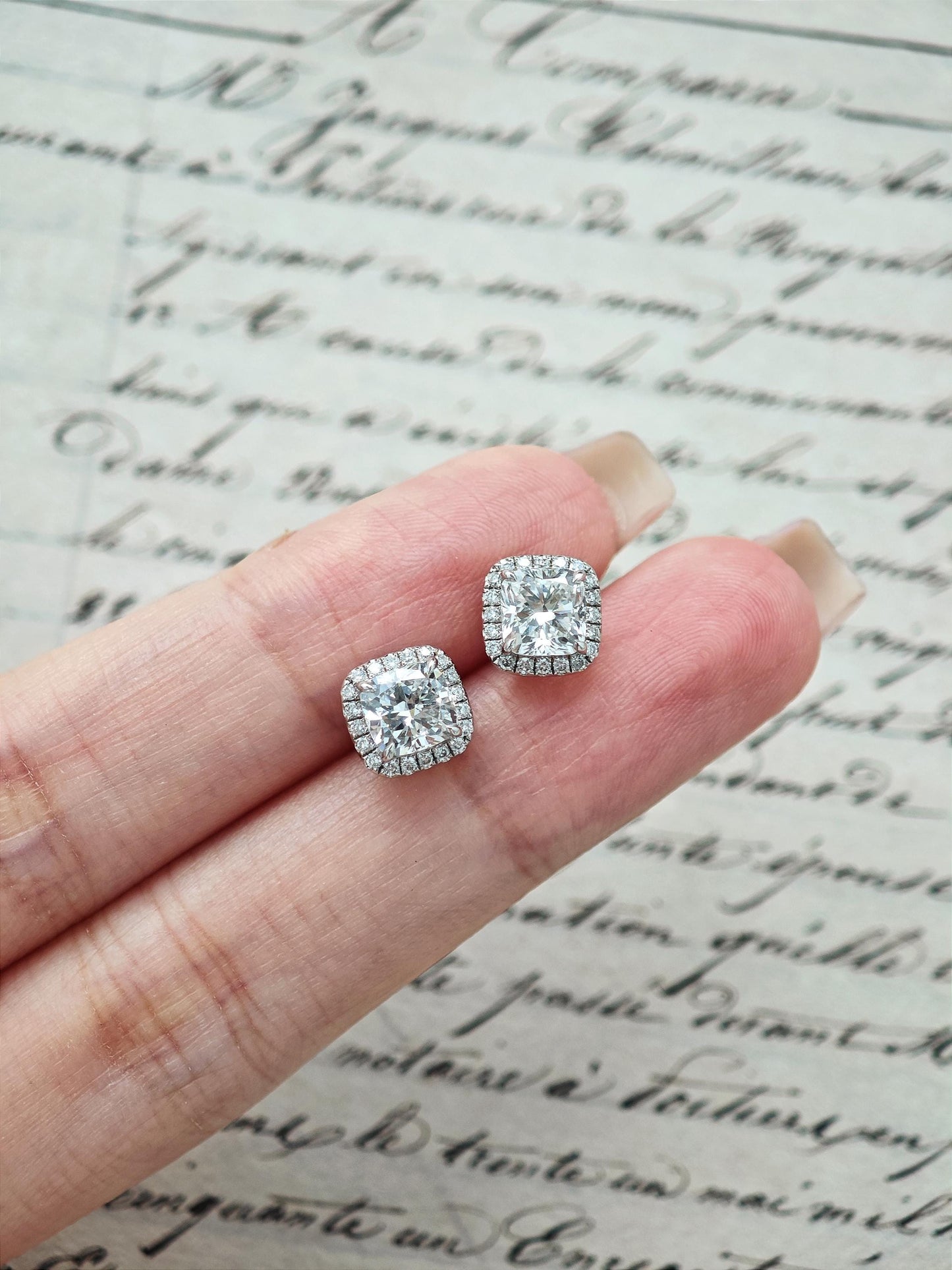 Halo Earrings with 1.0 TCW Cushion Cut Moissanite