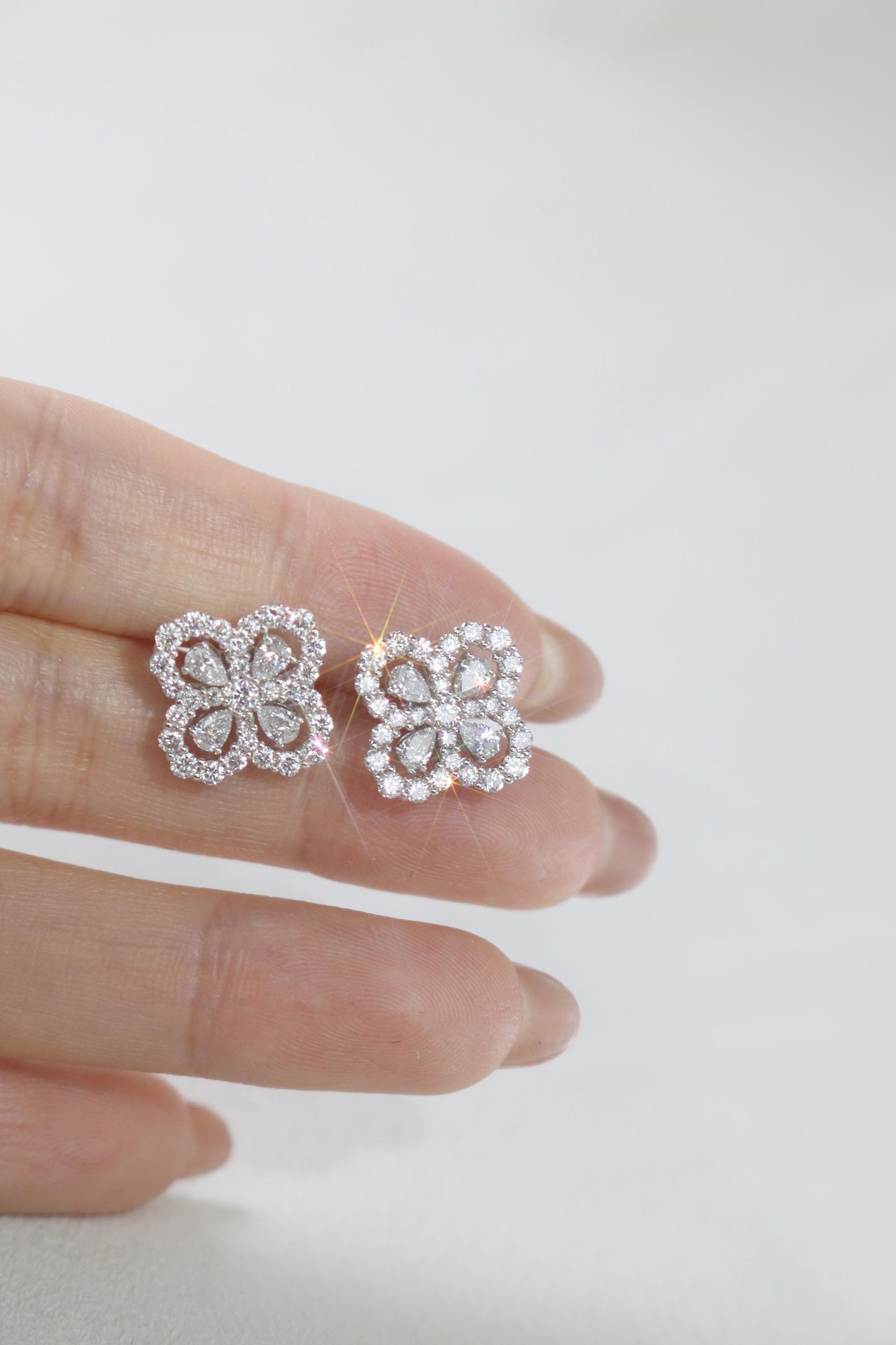 cluster Stud Earrings with 1.60 TCW Pear & Round Cut Moissanite