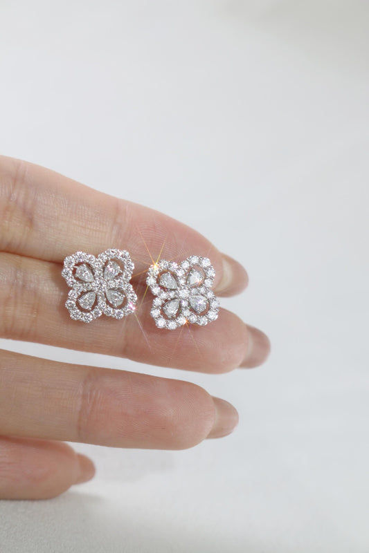 cluster Stud Earrings with 1.60 TCW Pear & Round Cut Moissanite