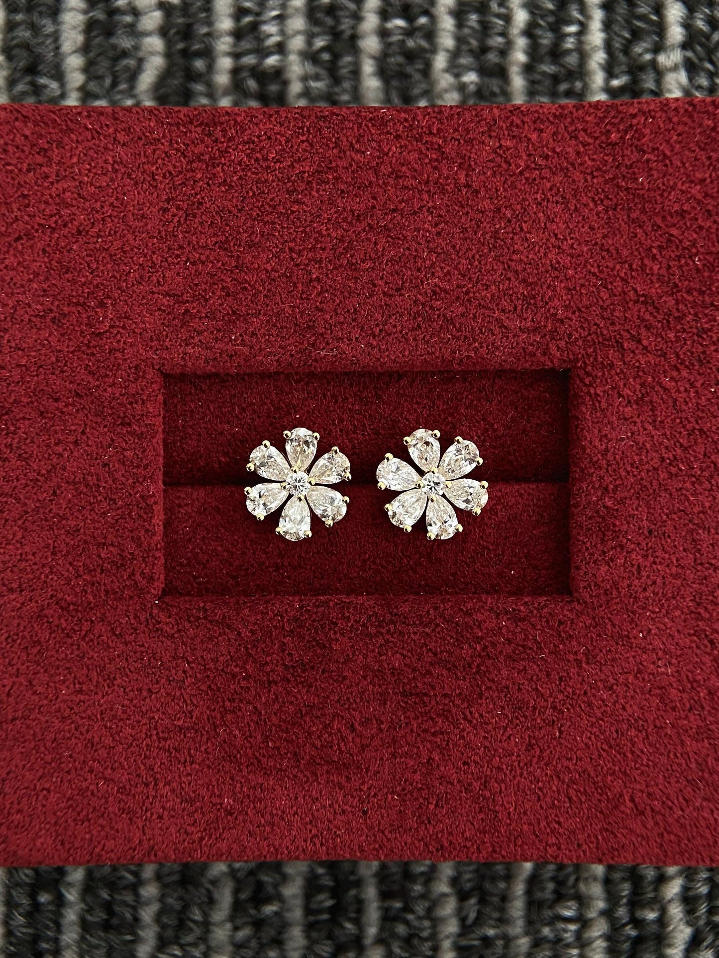 Flower Stud Earrings with 1.28 TCW Pear & Round Cut Moissanite