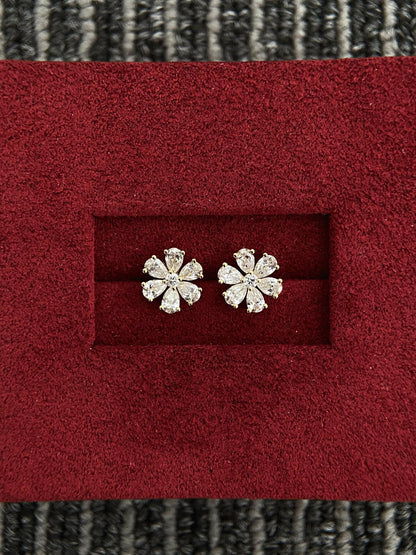 Flower Stud Earrings with 1.28 TCW Pear & Round Cut Moissanite