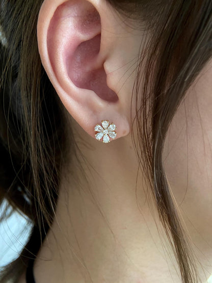 Flower Stud Earrings with 1.28 TCW Pear & Round Cut Moissanite