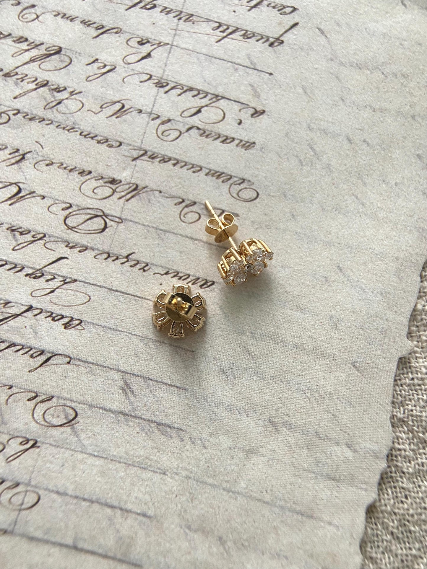 Flower Stud Earrings with 1.28 TCW Pear & Round Cut Moissanite