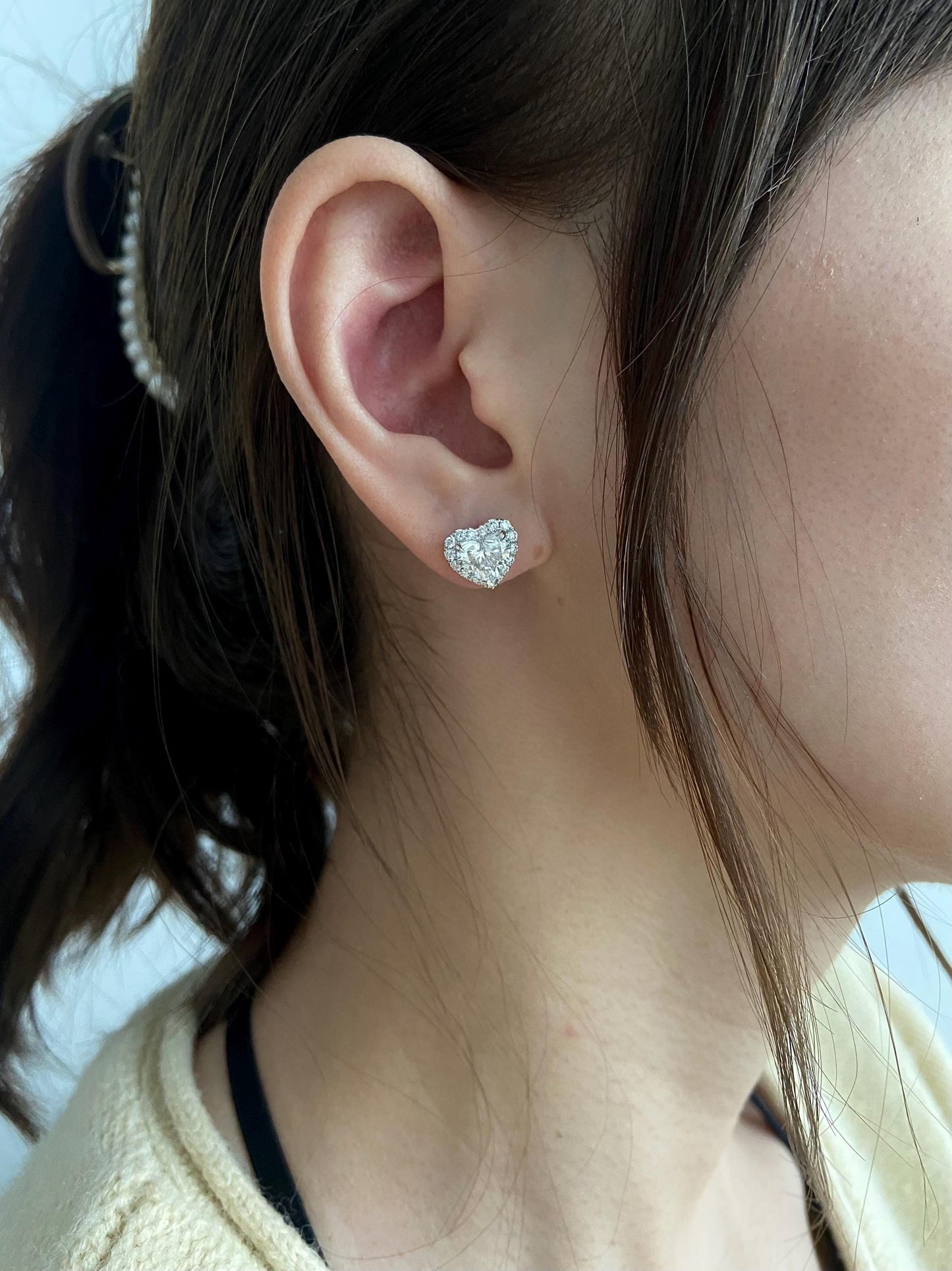 Solitaire Stud Earrings with 2.0 TCW Heart Cut Moissanite
